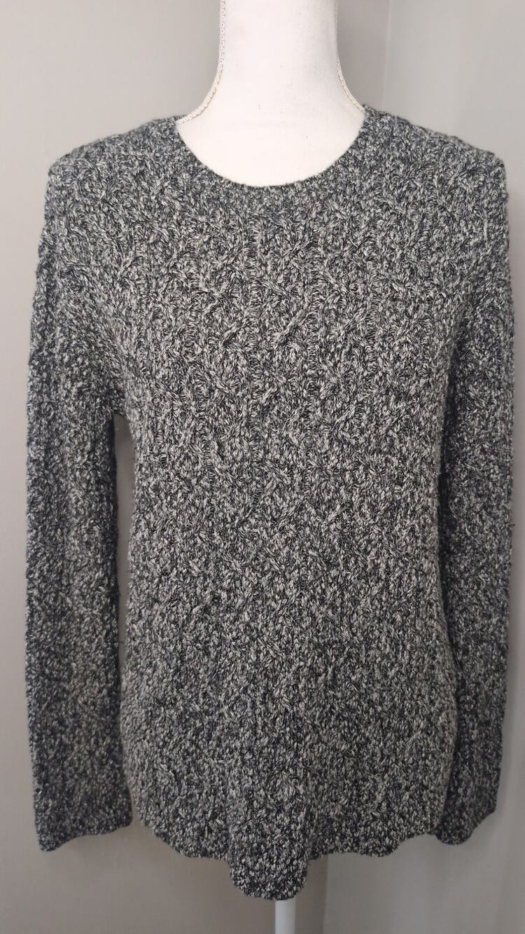 Frank And Oak Marled Knit Sweater Medium Black White Minimalist